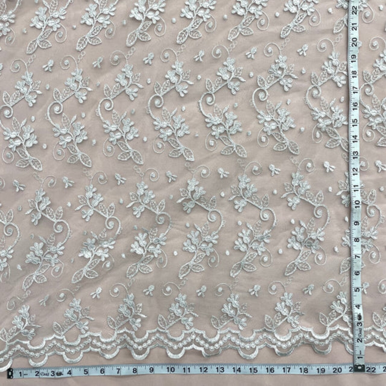 1 Yard Corded Bridal Lace Fabric Embroidered on 100% Polyester Net Mesh - 54" Wide